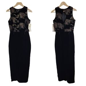 VTG Scott McClintock Black Velvet Floral Sleeveless Bodycon Gown Sz 10 Party NEW